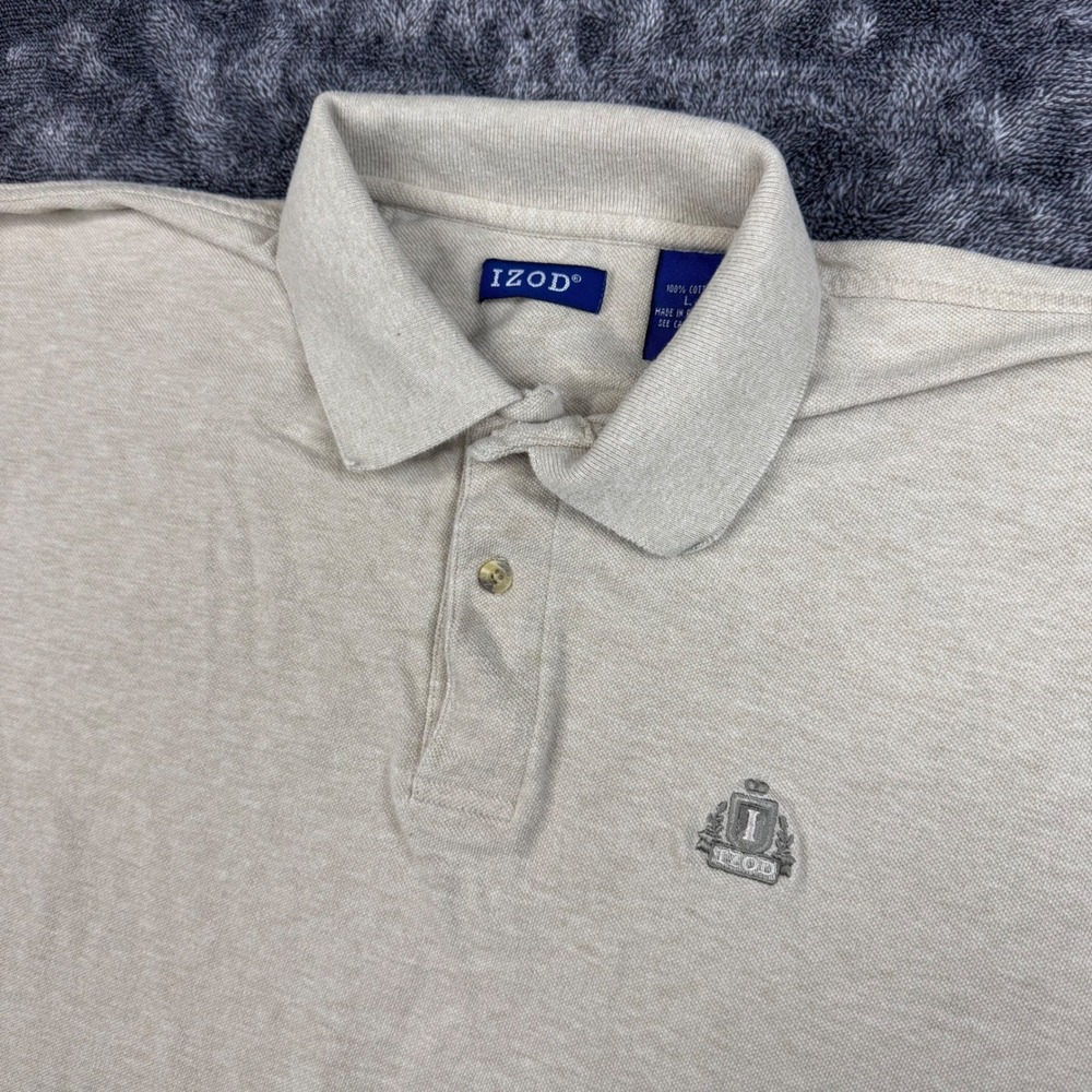IZOD Polo Shirt Men Large Beige Pique Short Sleeve Crest Logo 1515-30-22.5